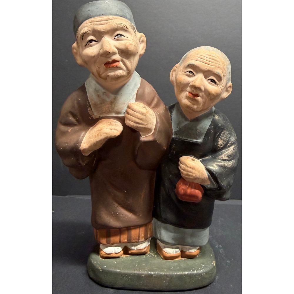 Vintage Japanese Hakata Urasaki Clay Doll Figurine Elderly Couple Traditional - Picture 3 of 10